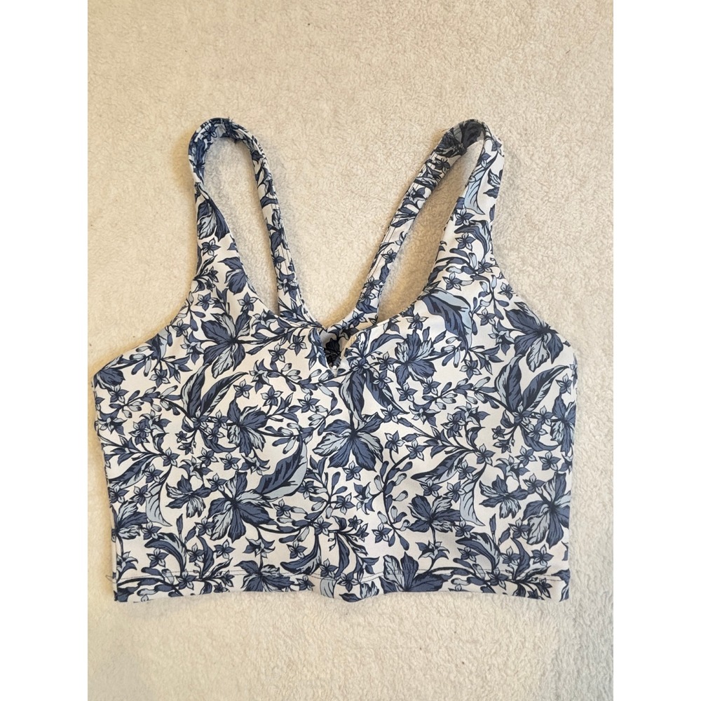 Sage Collective Blue‎ White Floral Sports Bra Longline Crop Top Small Racerback